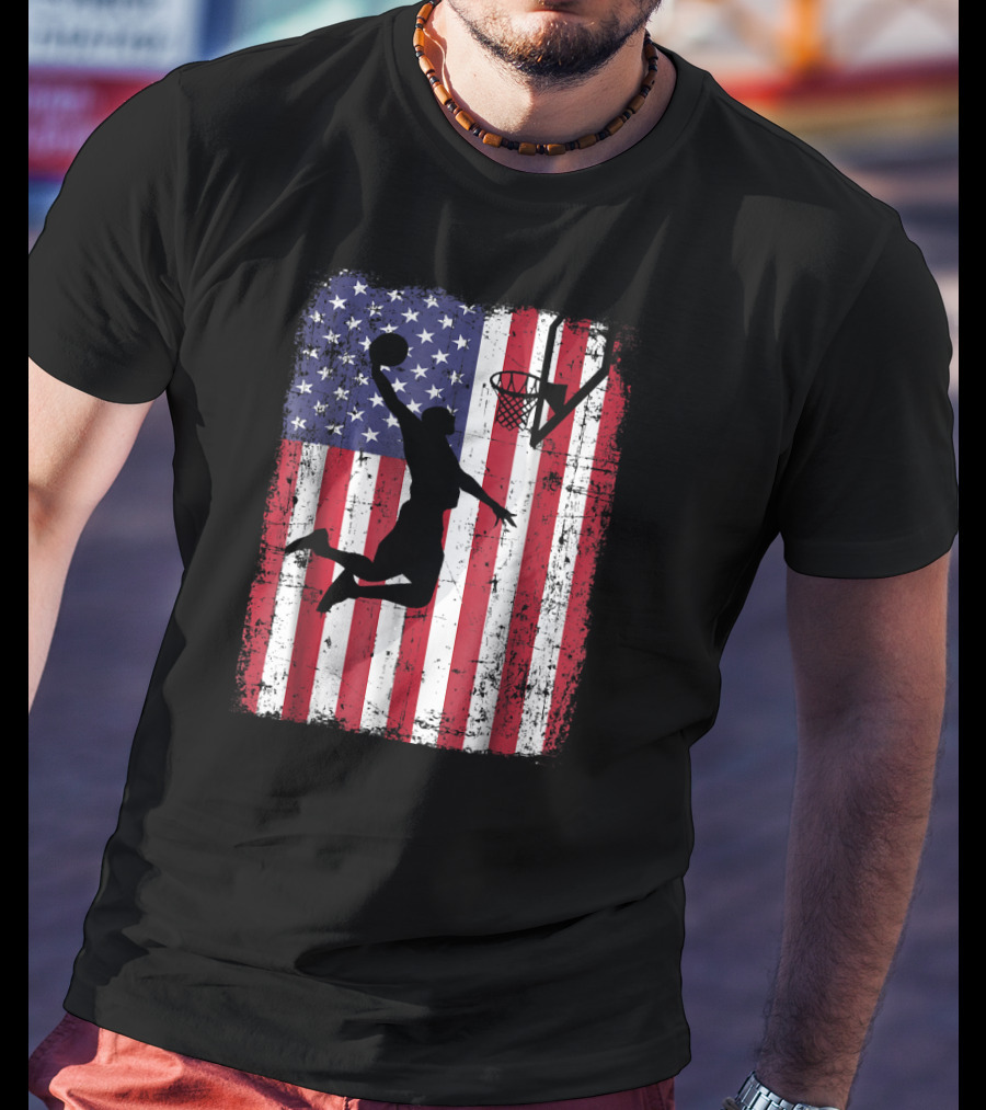USA American Flag Basketball Dunk T-Shirt