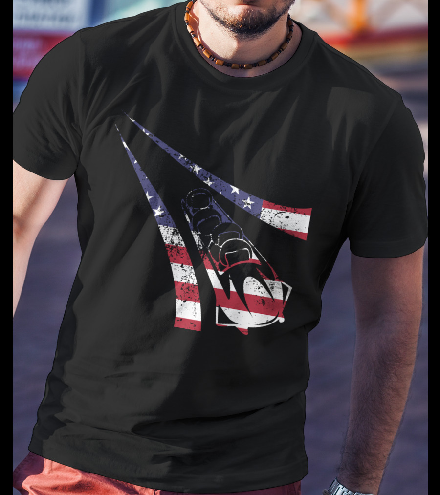USA American Flag Bobsled Track T-Shirt