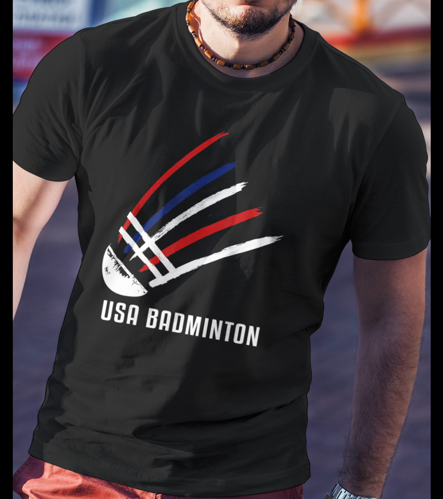 USA Badminton Shuttlecock Red White Blue Striped Sport T-Shirt