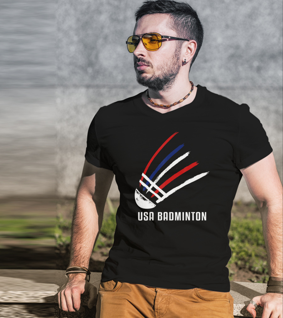 USA Badminton Shuttlecock Red White Blue Striped Sport T-Shirt