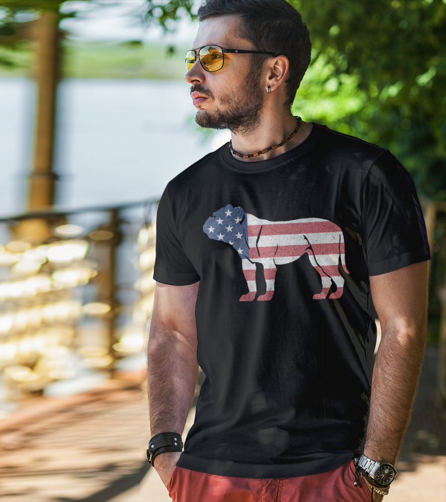 American Flag USA Bulldog Stylish Dog Animal T-Shirt