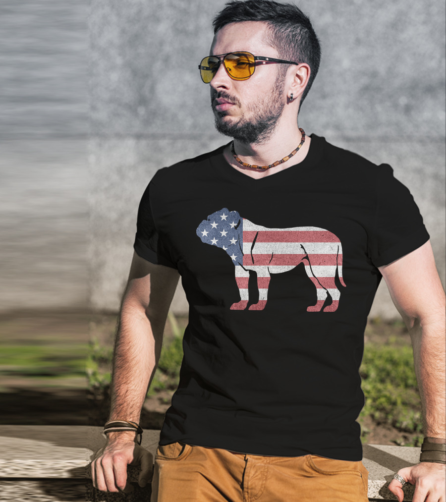American Flag USA Bulldog Stylish Dog Animal T-Shirt