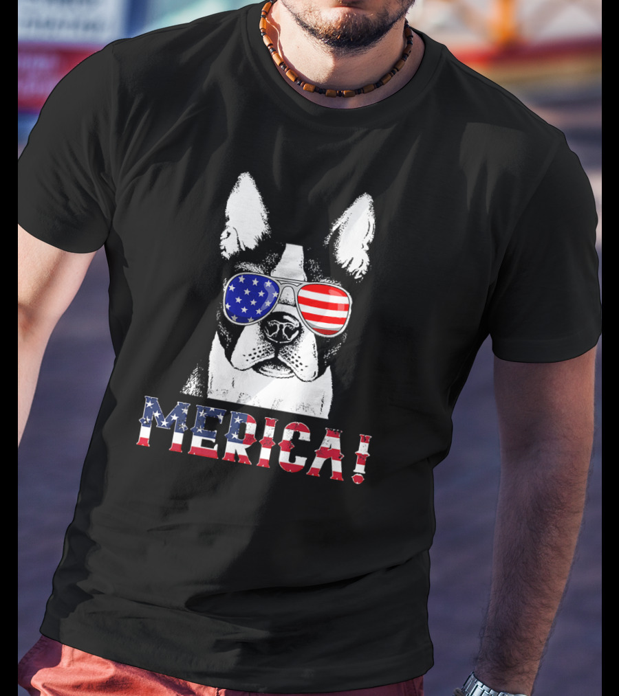 MERICA USA Flag French Bulldog Sunglasses T-Shirt