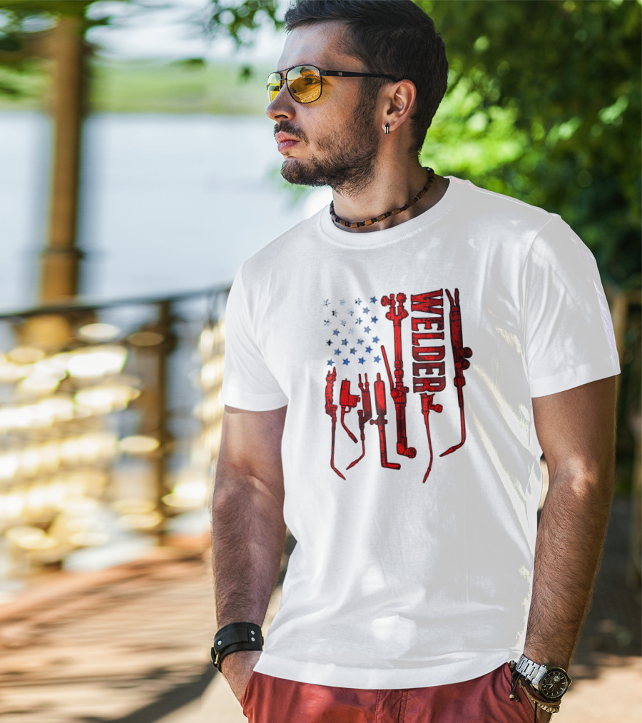 USA Flag Welder Mask Gas Welding Metal Tools T-Shirt