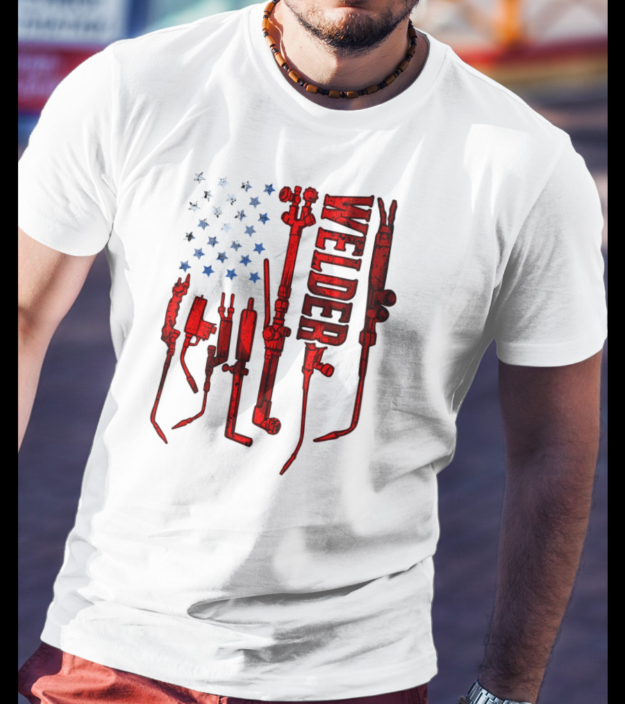 USA Flag Welder Mask Gas Welding Metal Tools T-Shirt