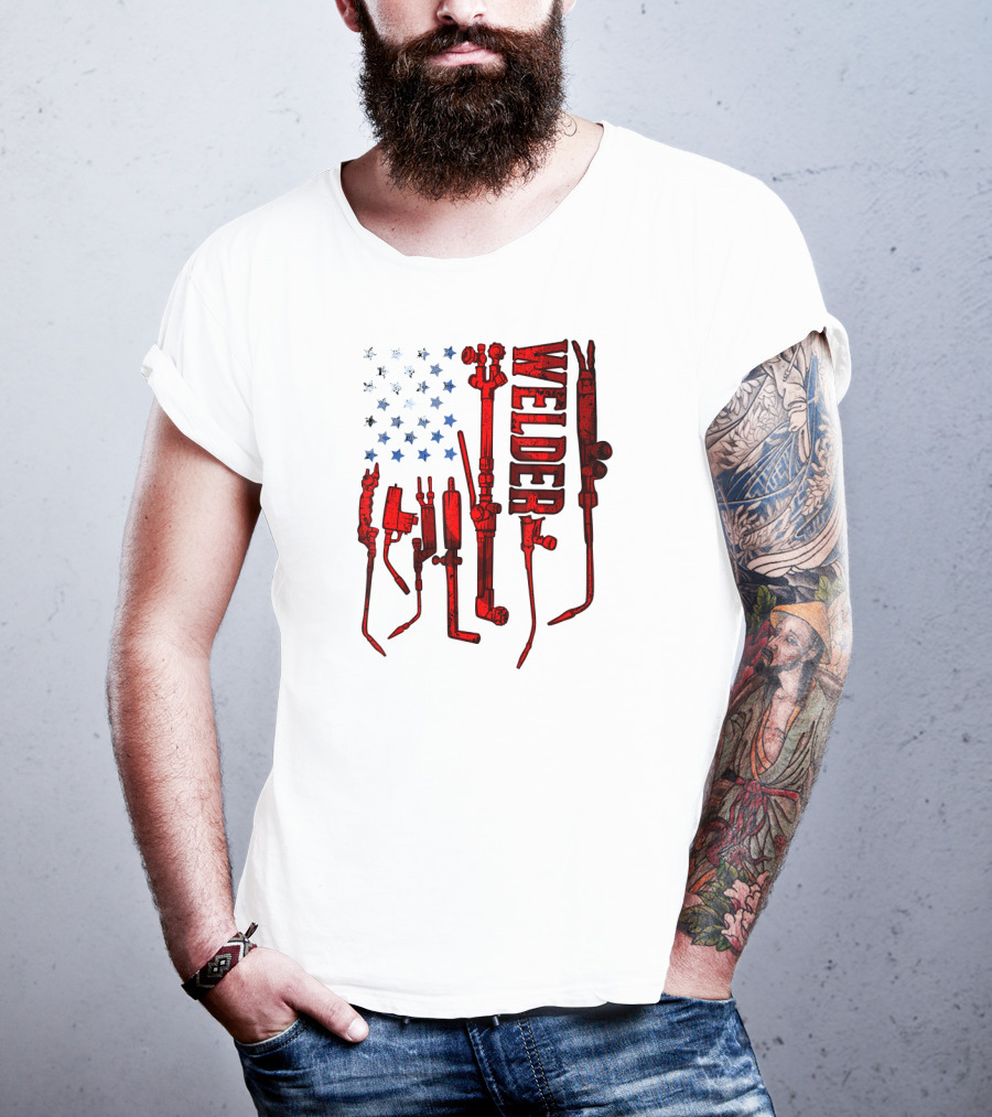 USA Flag Welder Mask Gas Welding Metal Tools T-Shirt