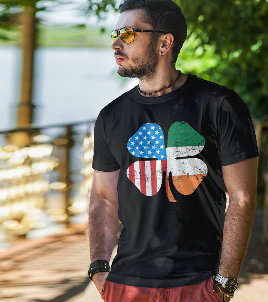 St. Patrick's Day Clover USA Ireland Flag T-Shirt