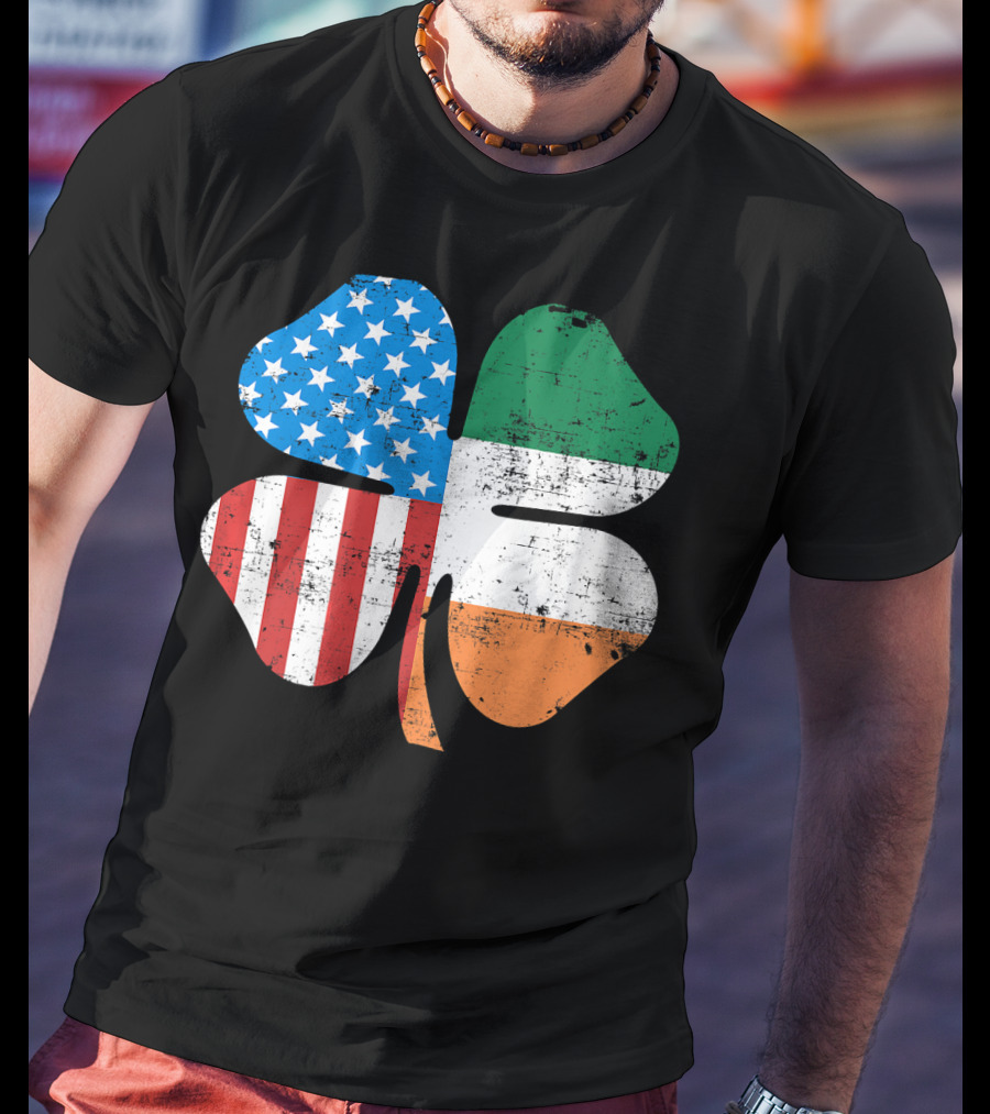 St. Patrick's Day Clover USA Ireland Flag T-Shirt