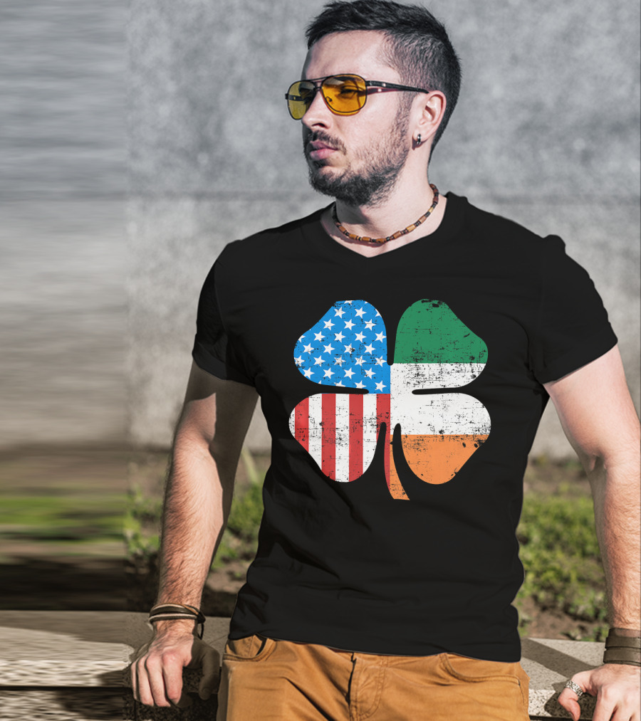 St. Patrick's Day Clover USA Ireland Flag T-Shirt
