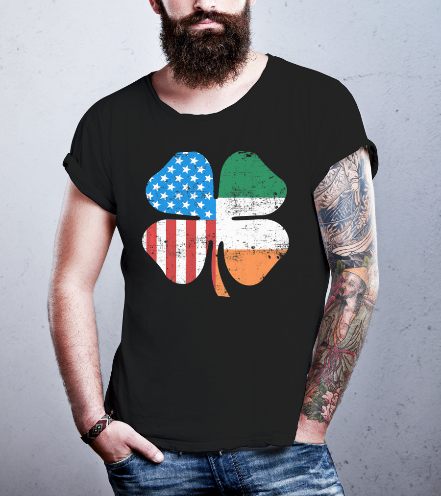 St. Patrick's Day Clover USA Ireland Flag T-Shirt