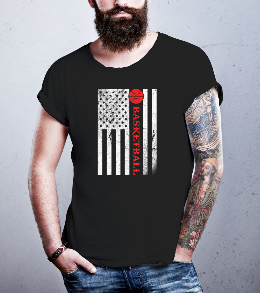 USA Red White Vintage American Flag Basketball T-Shirt