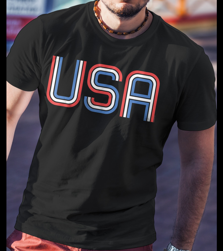 USA Women Men Patriotic America Red White Blue Letters T-Shirt