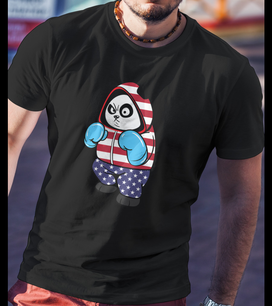 USA United States Boxing Panda Bear In American Flag Hoodie And Gloves T-Shirt