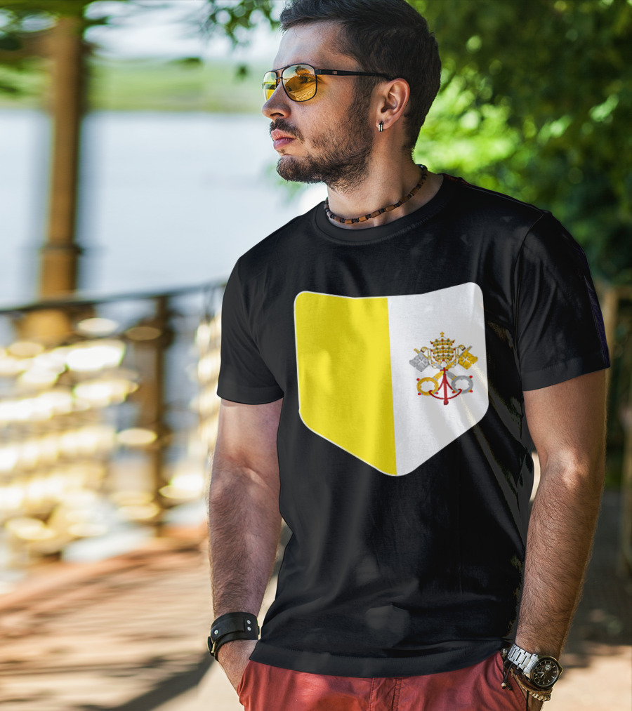 Vatican City Flag Pocket Style Emblem Design With Keys And Tiara T-Shirt