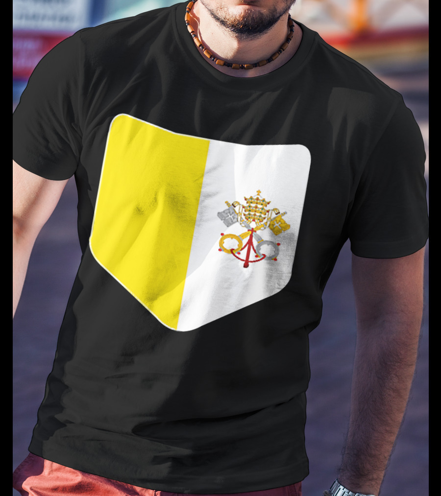 Vatican City Flag Pocket Style Emblem Design With Keys And Tiara T-Shirt