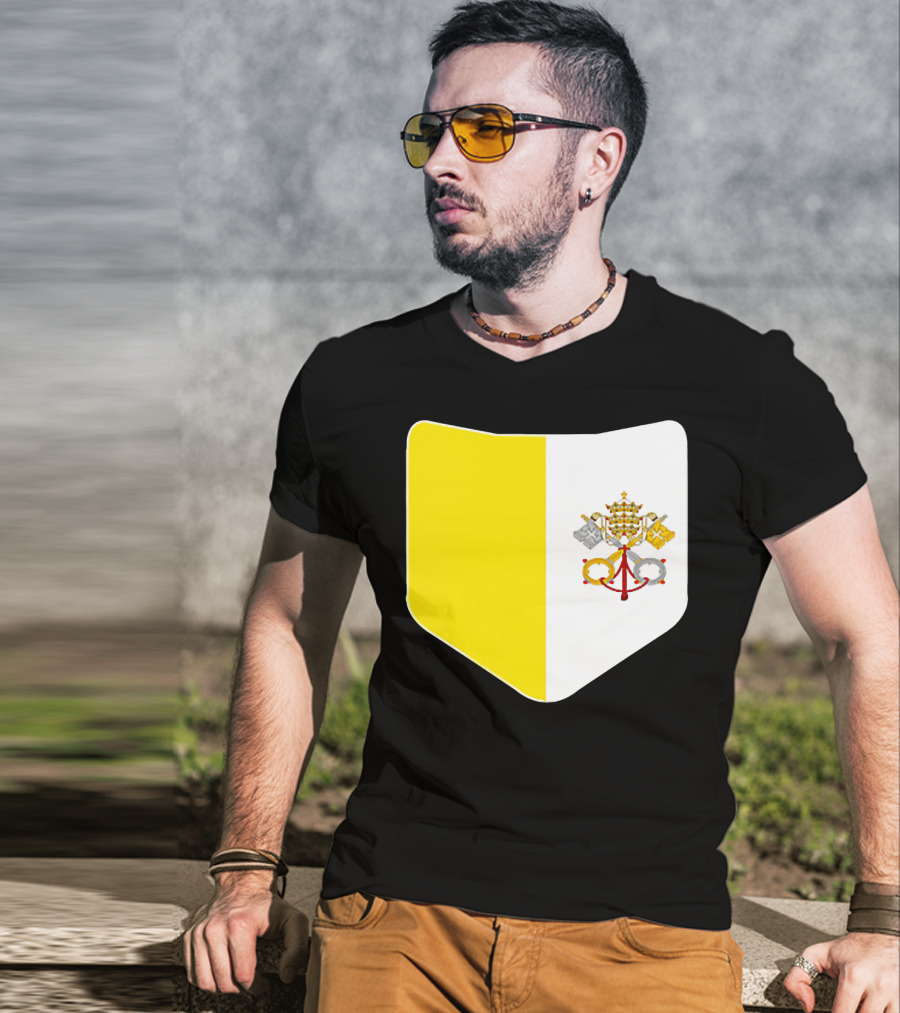 Vatican City Flag Pocket Style Emblem Design With Keys And Tiara T-Shirt