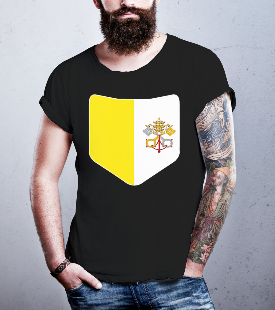 Vatican City Flag Pocket Style Emblem Design With Keys And Tiara T-Shirt