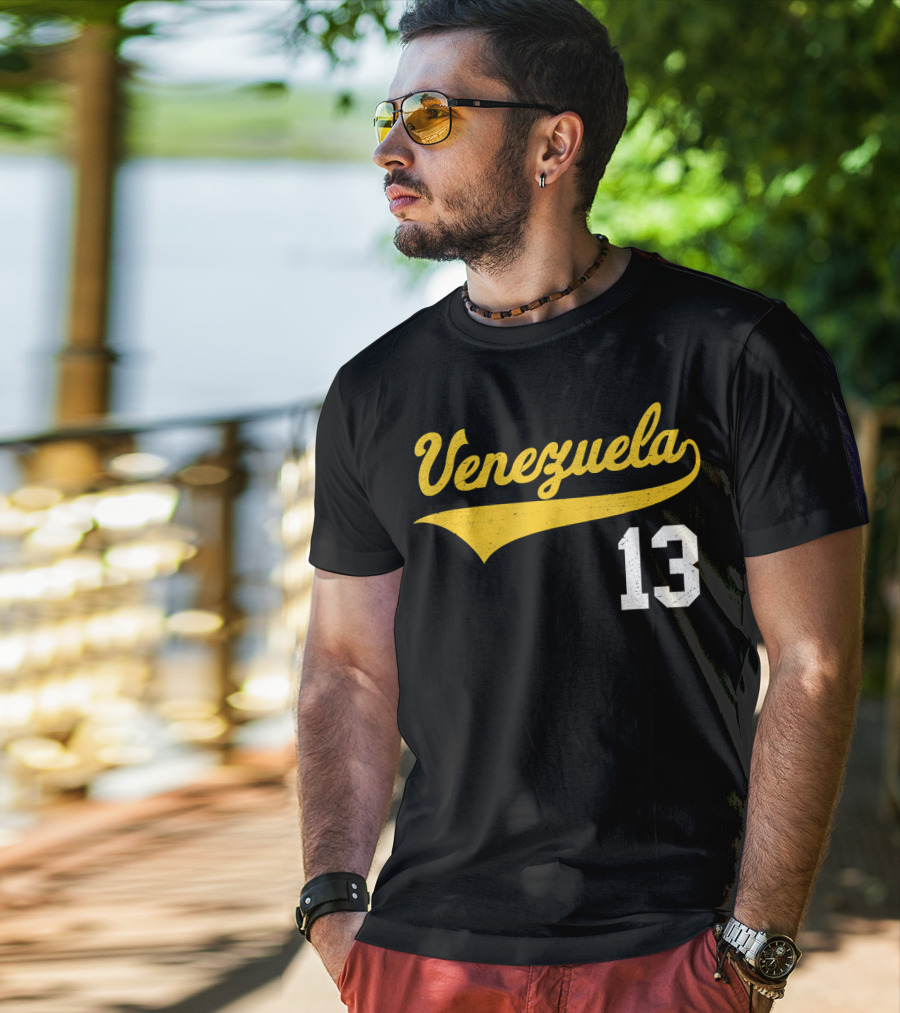 Venezuela Vintage Baseball Script Number 13 T-Shirt