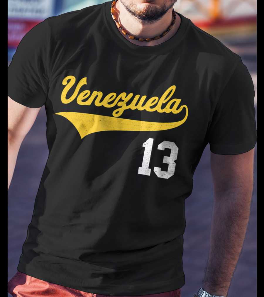 Venezuela Vintage Baseball Script Number 13 T-Shirt