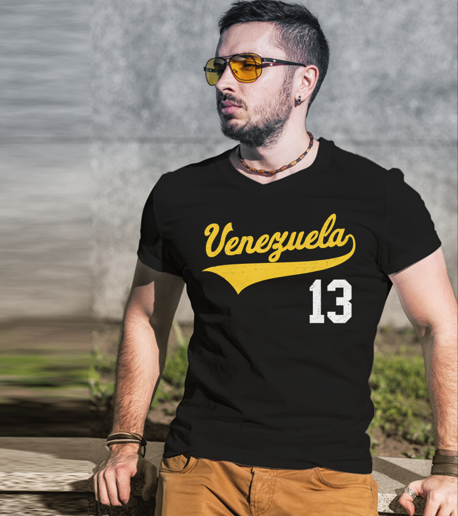 Venezuela Vintage Baseball Script Number 13 T-Shirt