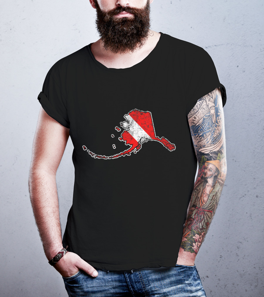 Vintage Alaska Map Scuba Dive Flag Motif T-Shirt
