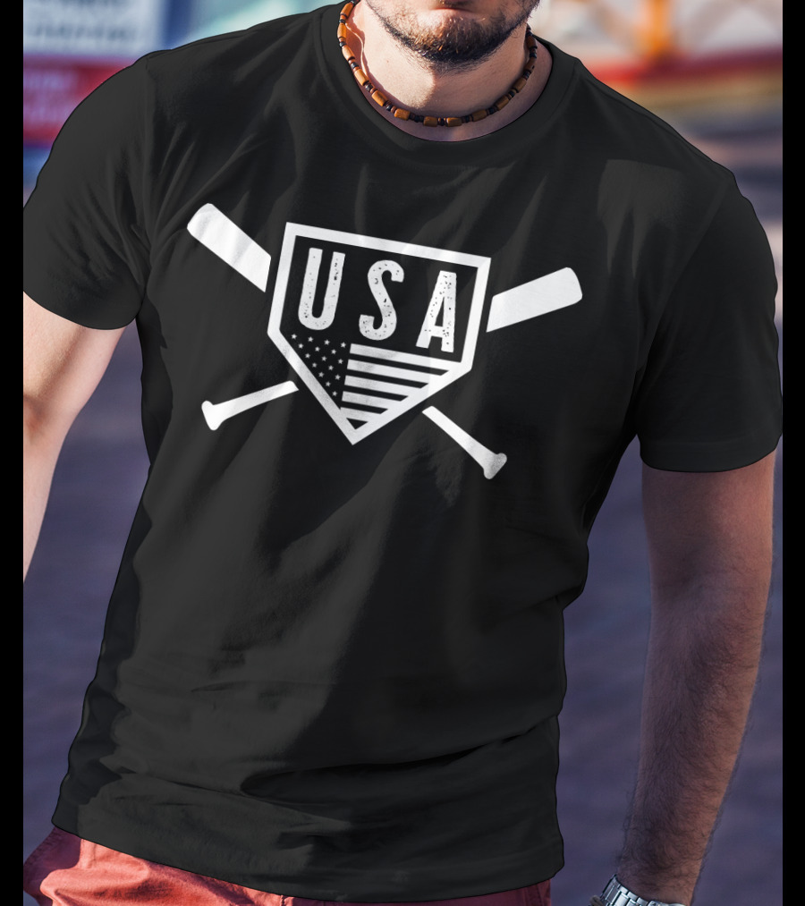USA Vintage American Baseball Softball Flag Home Plate T-Shirt