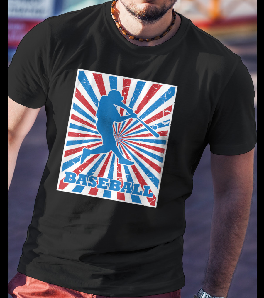 Vintage American Baseball Red White Blue Str Baseball Player T-Shirt