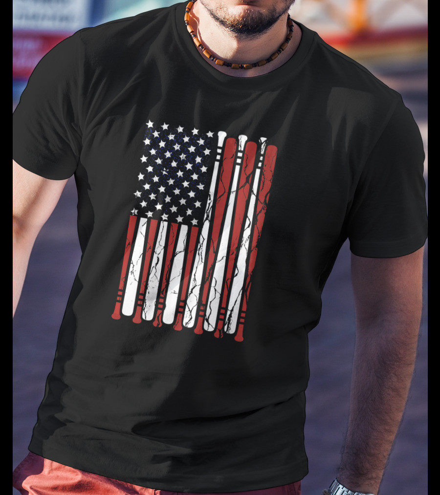 Vintage Distressed American Flag With Baseball Bats T-Shirt