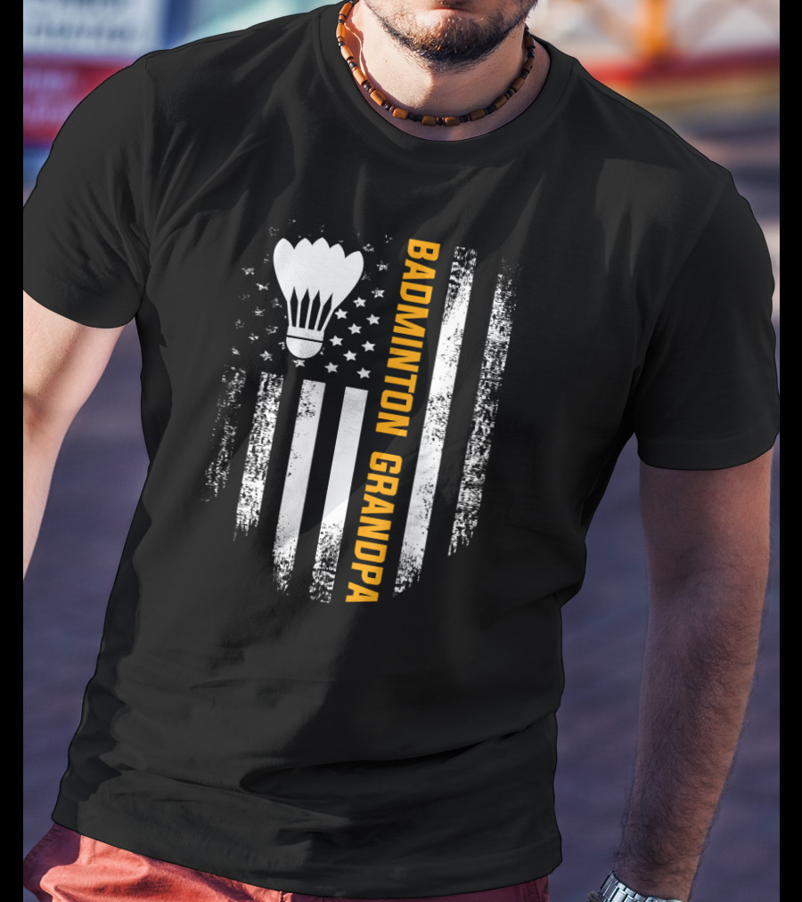 Vintage Badminton Grandpa American Flag T-Shirt