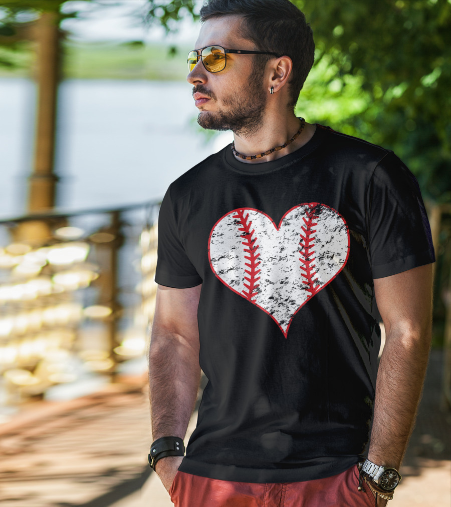 Vintage Heart Shaped Baseball Love T-Shirt