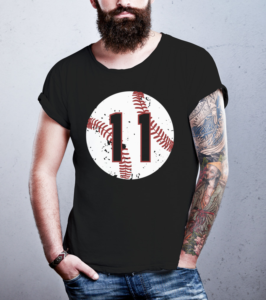 Vintage Baseball Number 11 Cool Softball Circle T-Shirt
