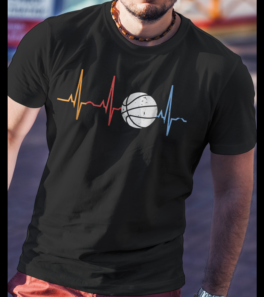 Vintage Basketball Heartbeat Retro Colorful Line Basketball T-Shirt