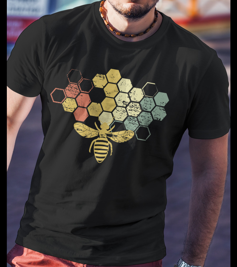 Vintage Beekeeper Honey Bee Retro Hexagonal Honeycomb T-Shirt