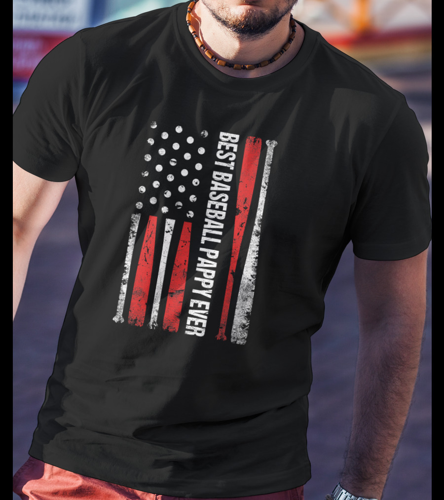 Best Baseball Pappy Ever Vintage American Flag Baseball Bats T-Shirt