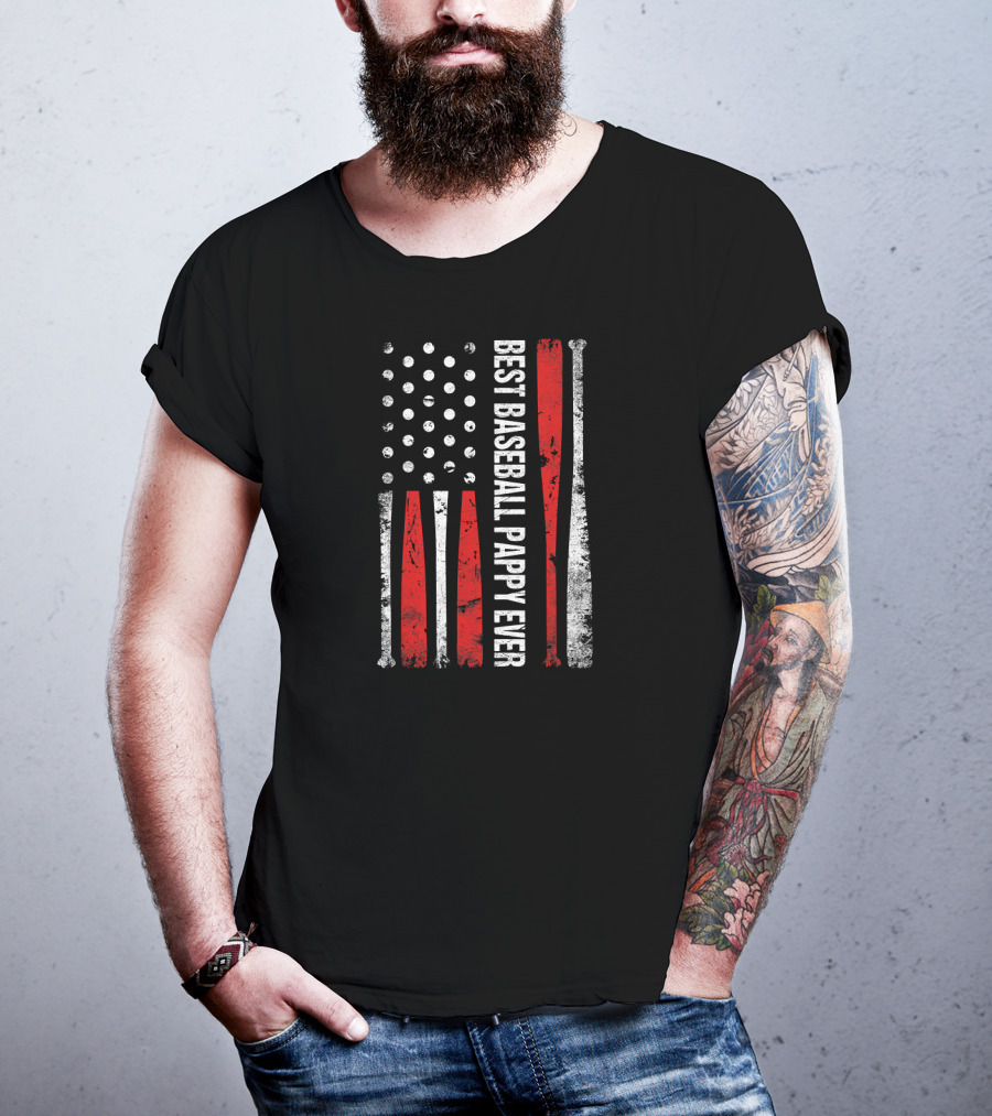 Best Baseball Pappy Ever Vintage American Flag Baseball Bats T-Shirt
