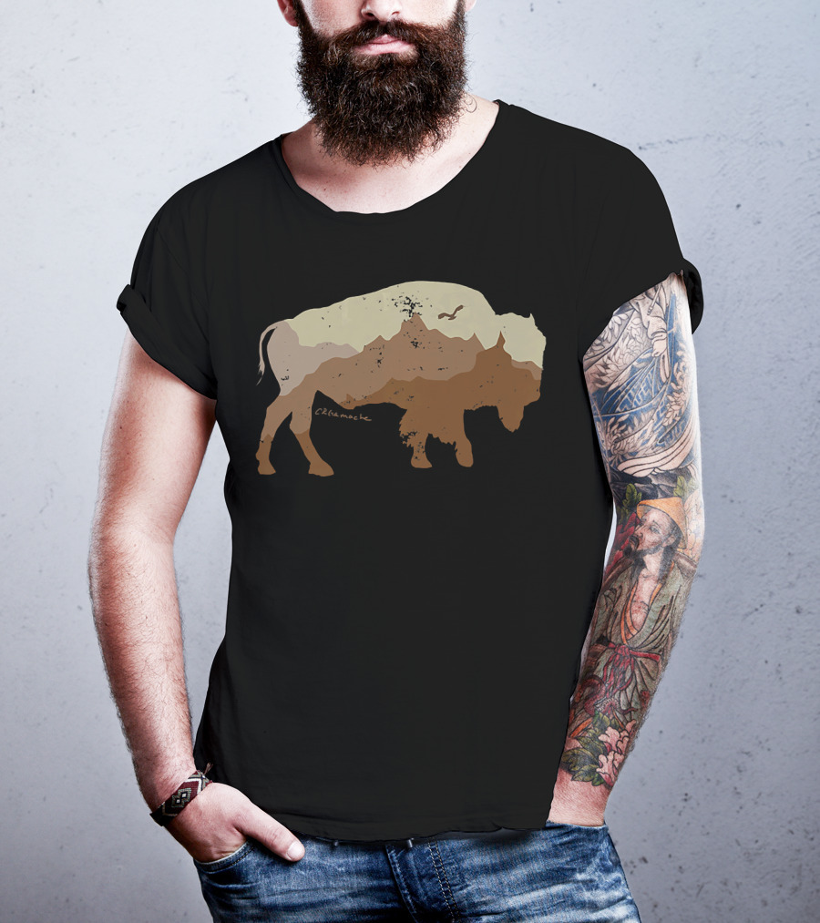 Vintage Bison Mountains Eagle Outdoor Cetanluta T-Shirt