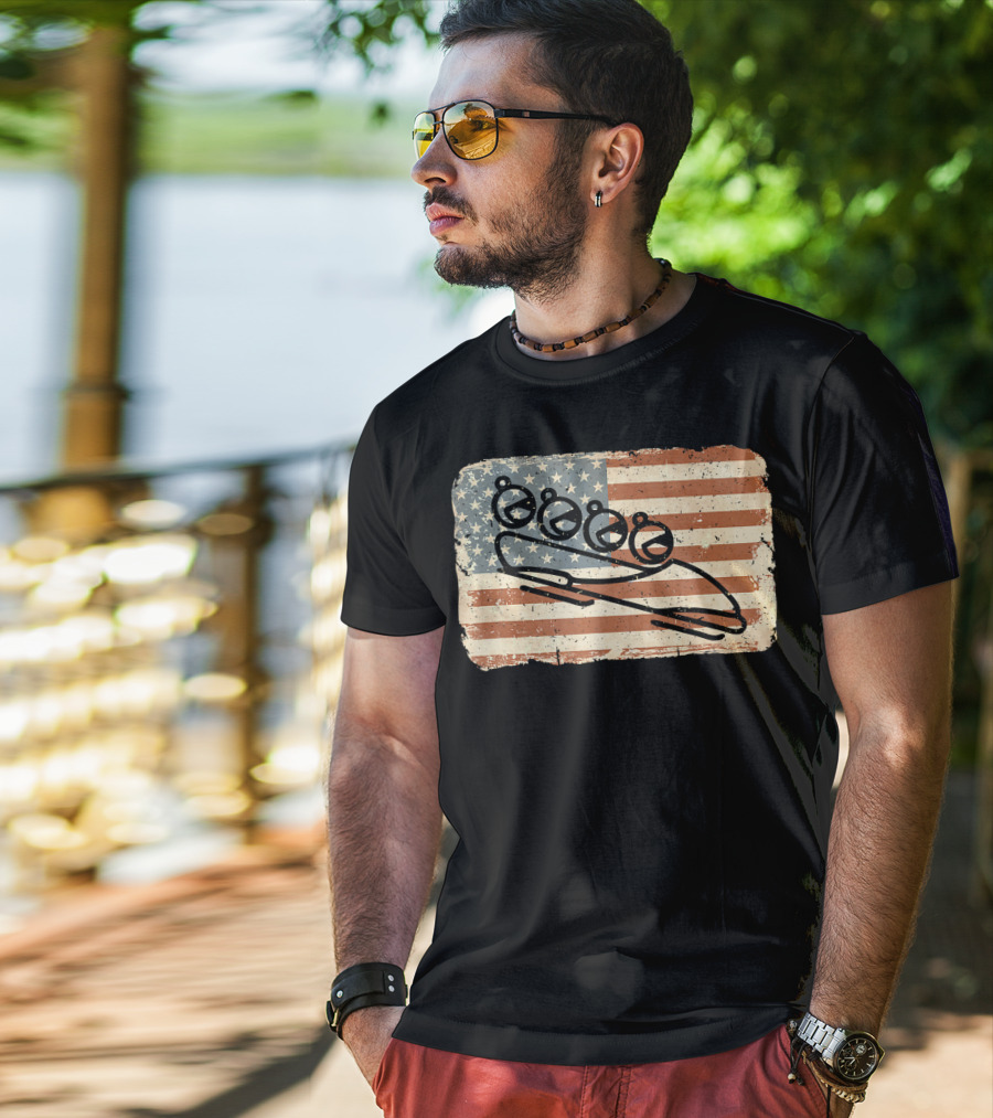 Vintage Bobsled Team On Distressed American Flag Background T-Shirt