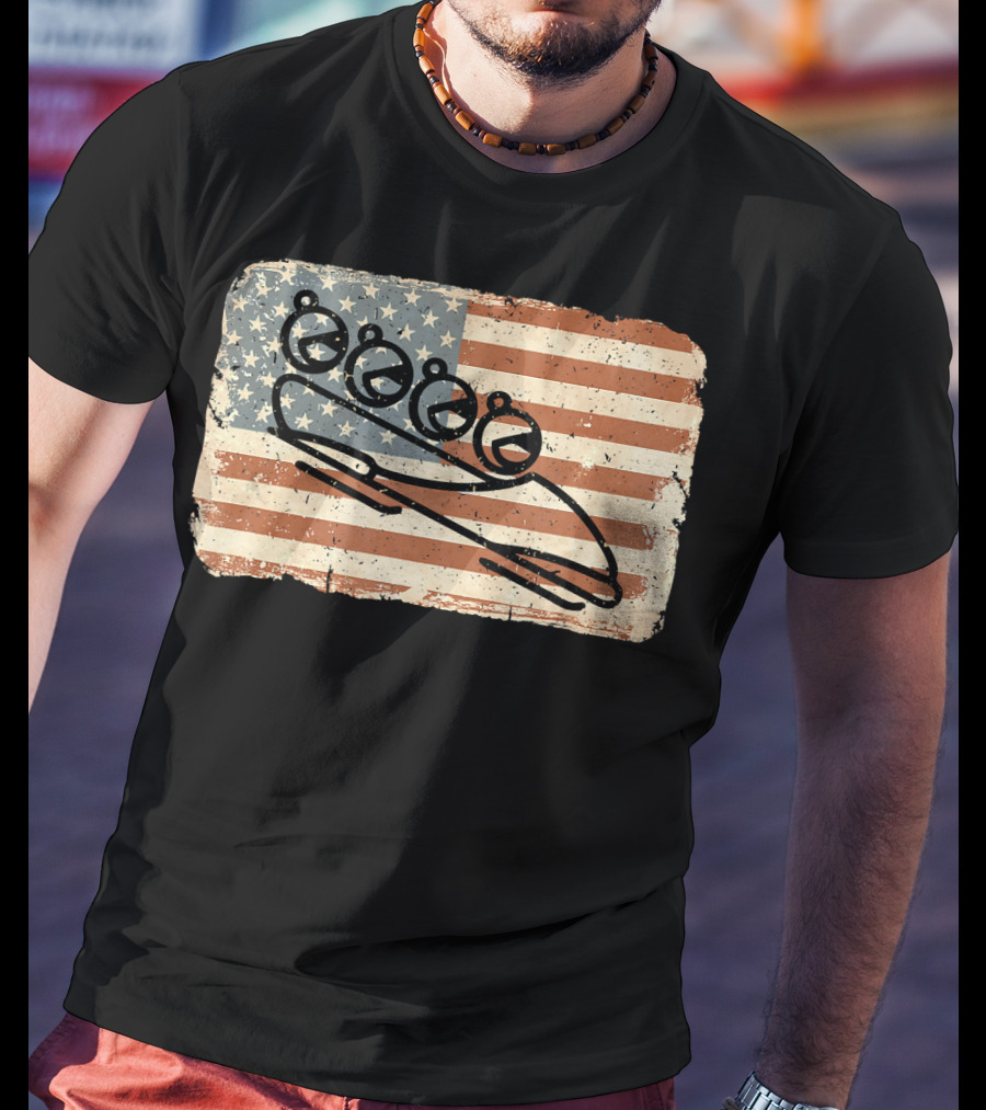 Vintage Bobsled Team On Distressed American Flag Background T-Shirt