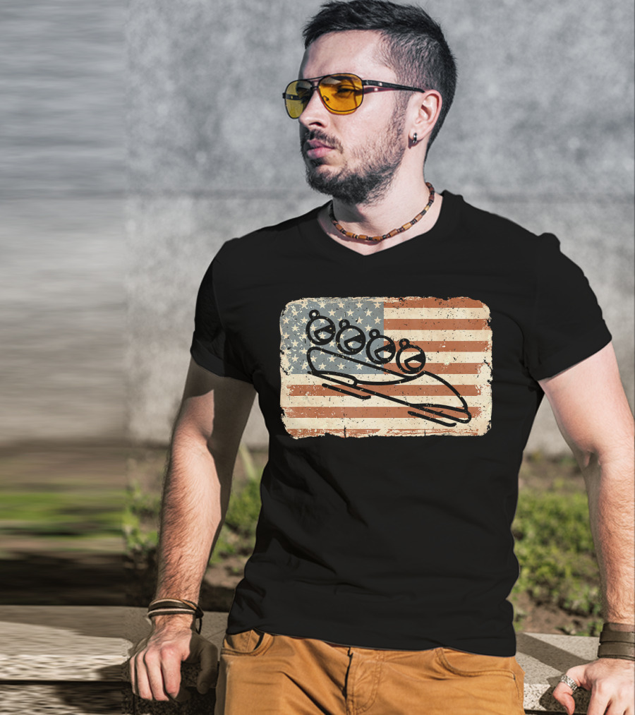 Vintage Bobsled Team On Distressed American Flag Background T-Shirt