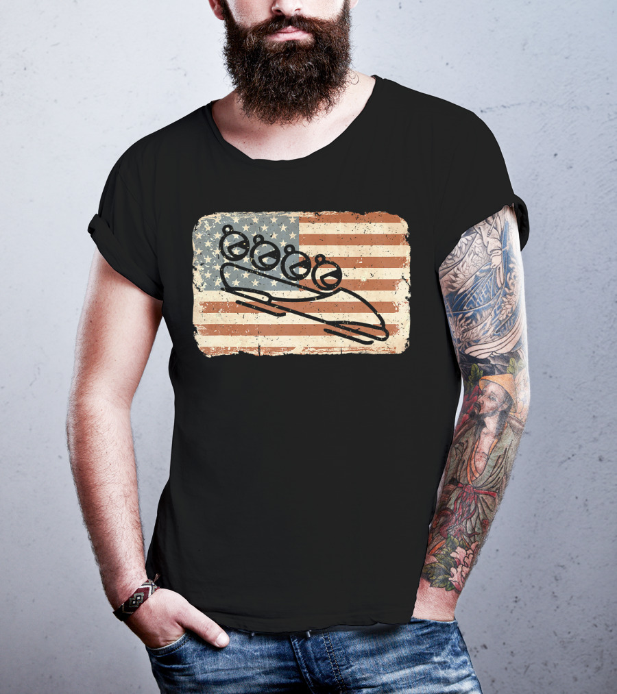 Vintage Bobsled Team On Distressed American Flag Background T-Shirt