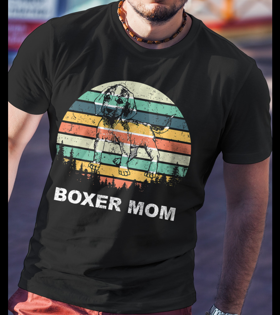 Boxer Mom Vintage Sunset Stripes T-Shirt