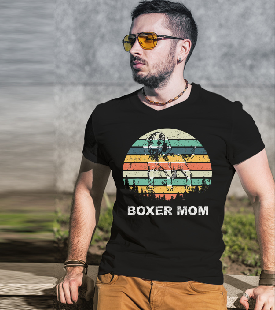 Boxer Mom Vintage Sunset Stripes T-Shirt