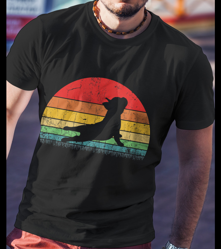 Vintage Yoga Bulldog Silhouette Sunset Frenchie T-Shirt