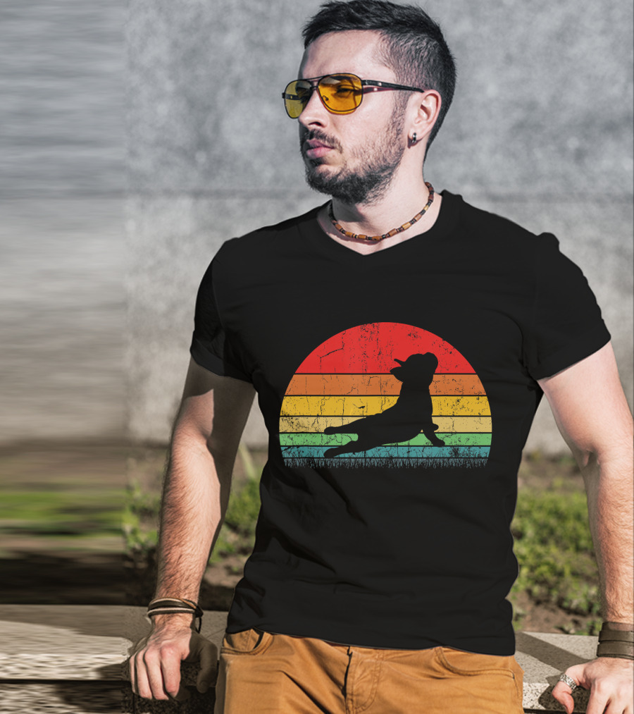 Vintage Yoga Bulldog Silhouette Sunset Frenchie T-Shirt