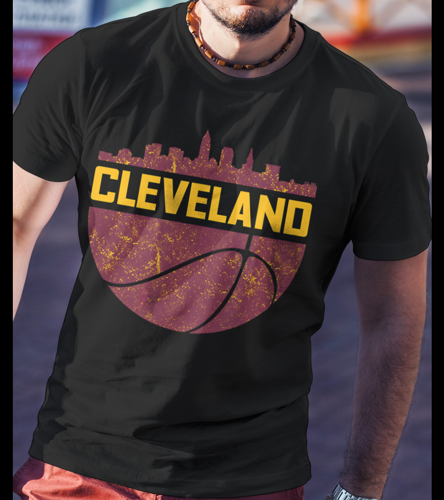 Vintage Cleveland Ohio Cityscape Skyline Basketball T-Shirt