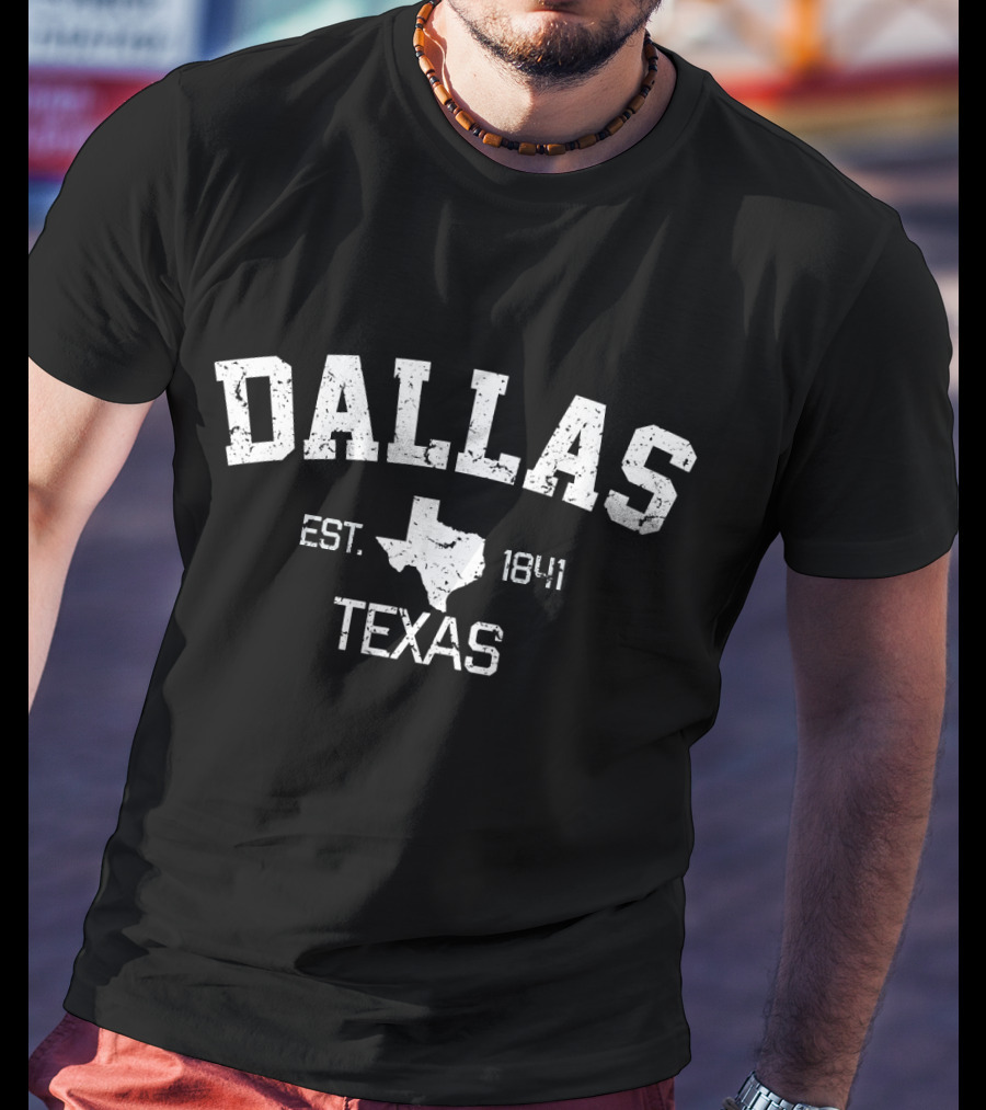 Vintage Dallas Texas Est. 1841 State Map T-Shirt