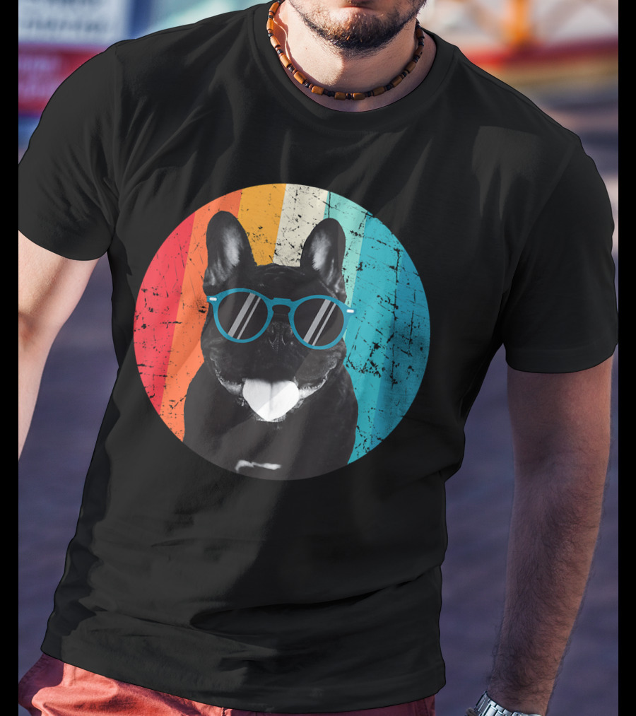 Vintage Dog Lover Sunglasses Retro Stripes T-Shirt