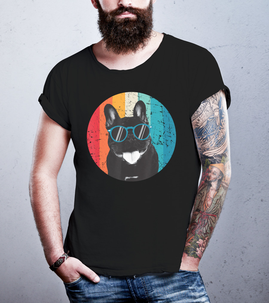 Vintage Dog Lover Sunglasses Retro Stripes T-Shirt