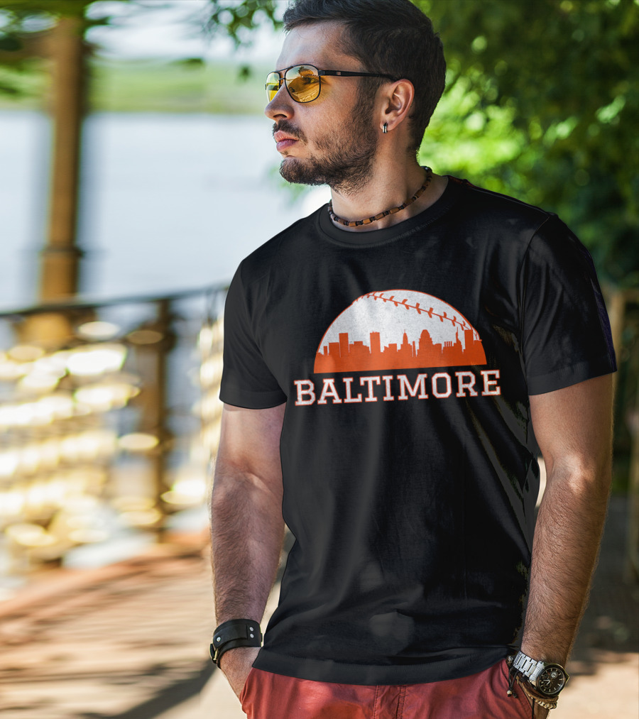 Baltimore Vintage Skyline With Baseball T-Shirt