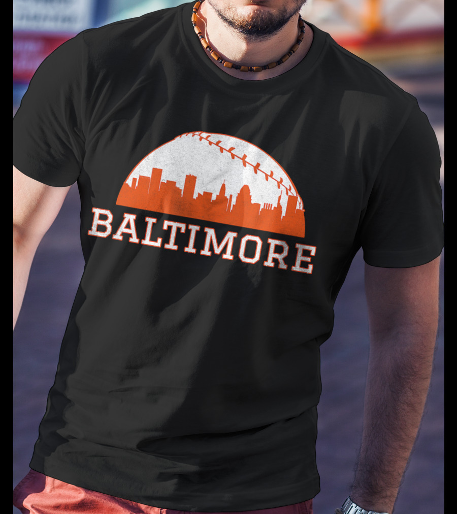 Baltimore Vintage Skyline With Baseball T-Shirt